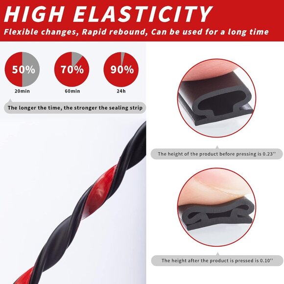 20 Feet Rubber Weather Stripping Door Seal Strip, Self-Adhesive Backing D-Shape - Picture 6 of 7